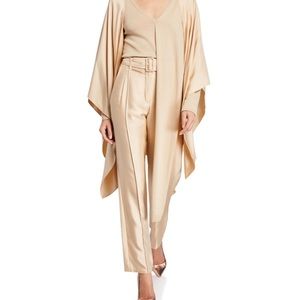 Lapointe Silky Twill Pintucked Belted Pants, Khaki